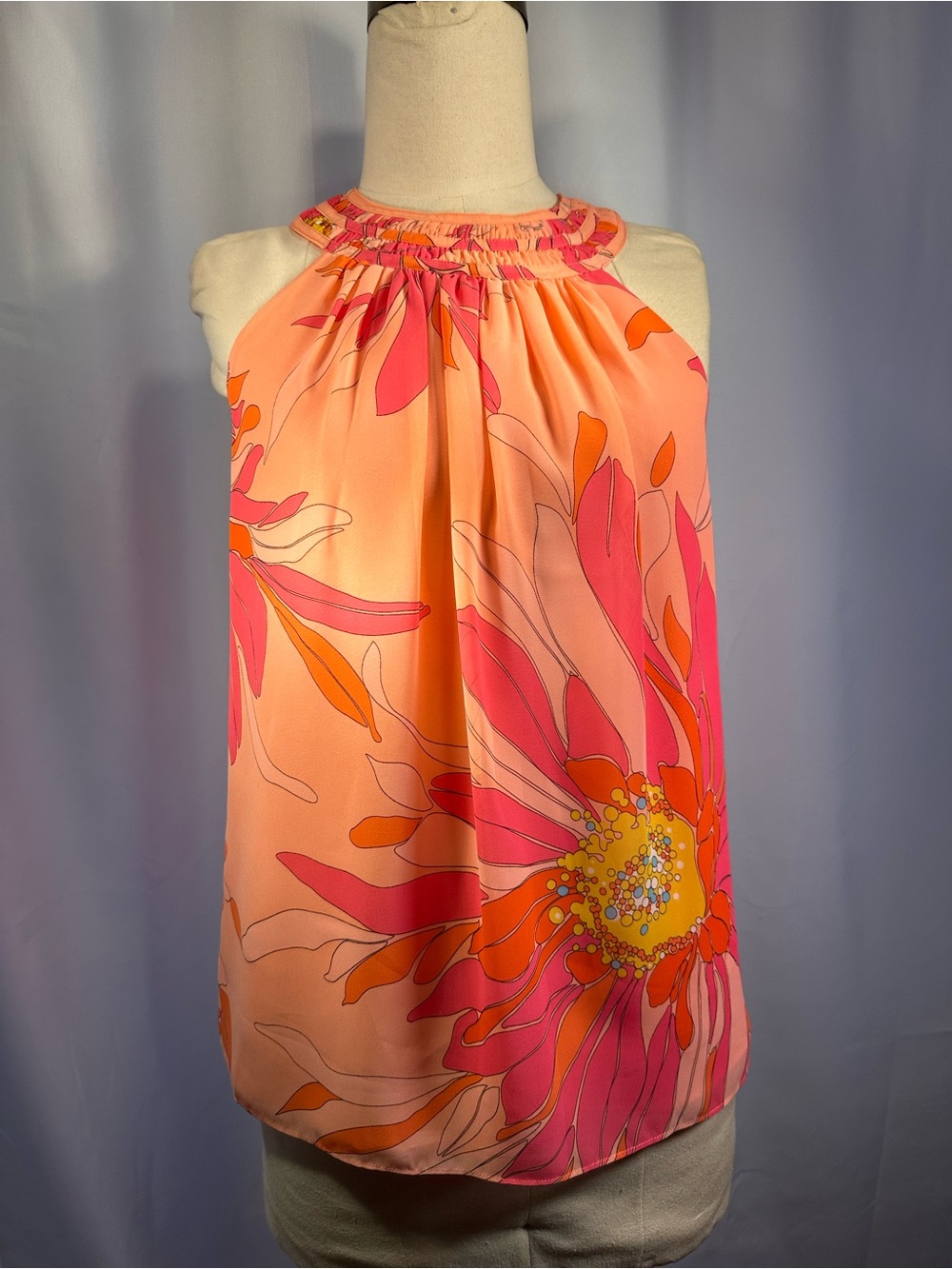 Trina Turk Colorful Floral Halter Top - Pink & Coral